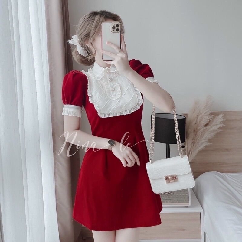 (SHOP BIGSIZE NỮ 50KG ĐẾN 90kg) đầm nhung cổ ren hoạ tiết
