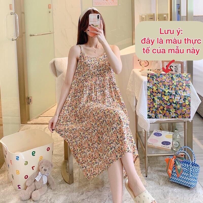 (Mới) Váy lanh lụa mặc nhà siêu mềm mát freesize nhiều hoạ tiế