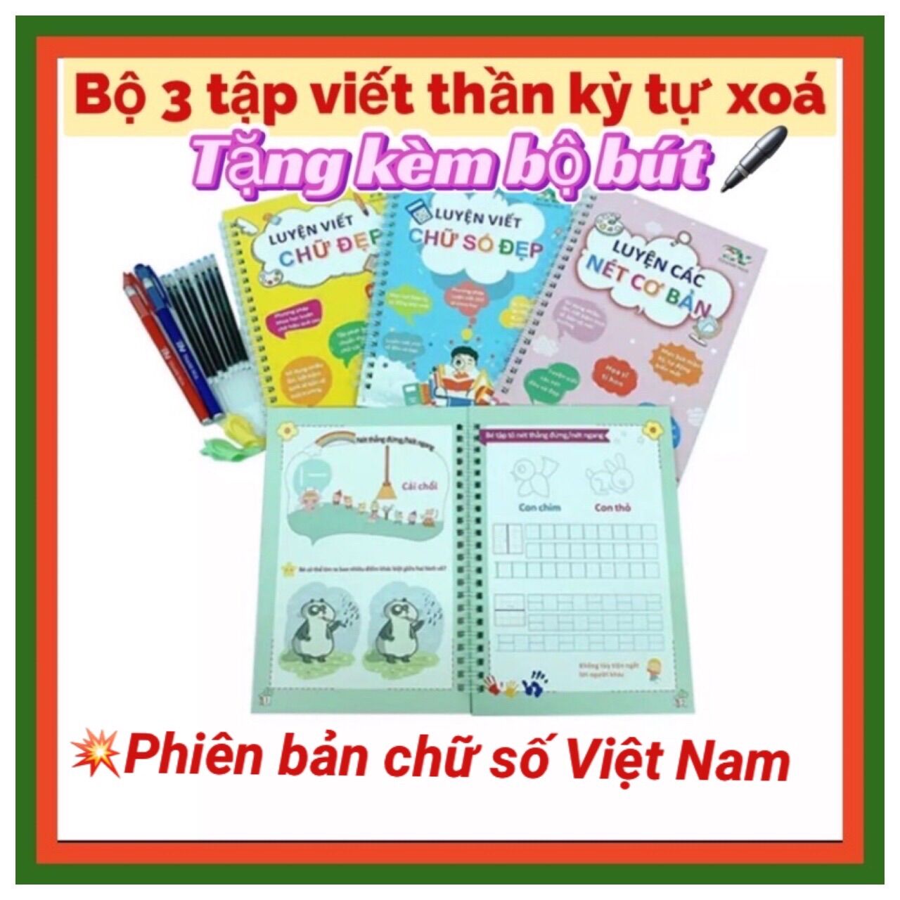 Bộ 3 quyển vở tự xóa mực vở viết thần kì cho bé tập tô chữ