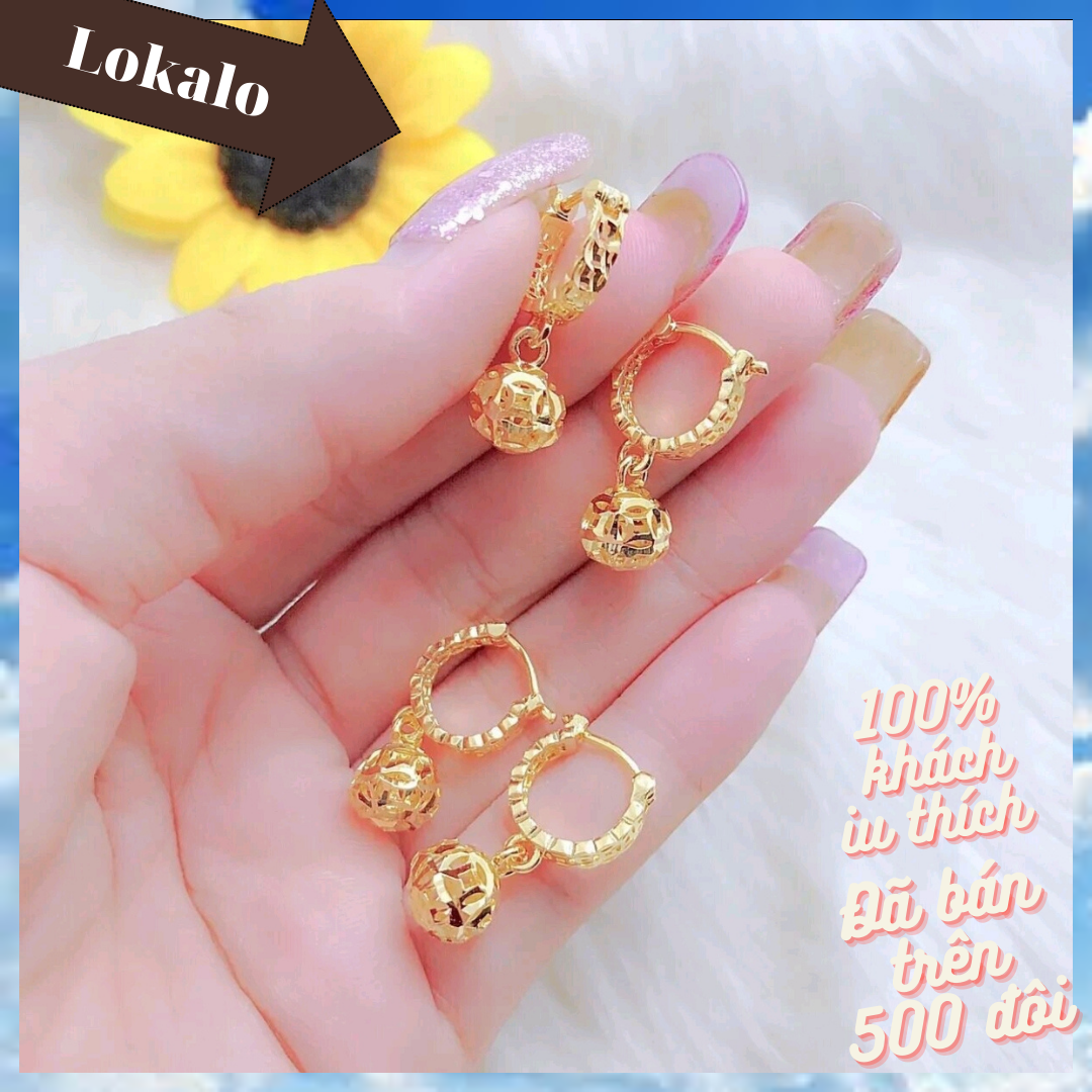 Đôi bông tai nữ kim tài châu mạ vàng 18k Lokalo edit3.4.23 đeo dễ thương xinh đẹp