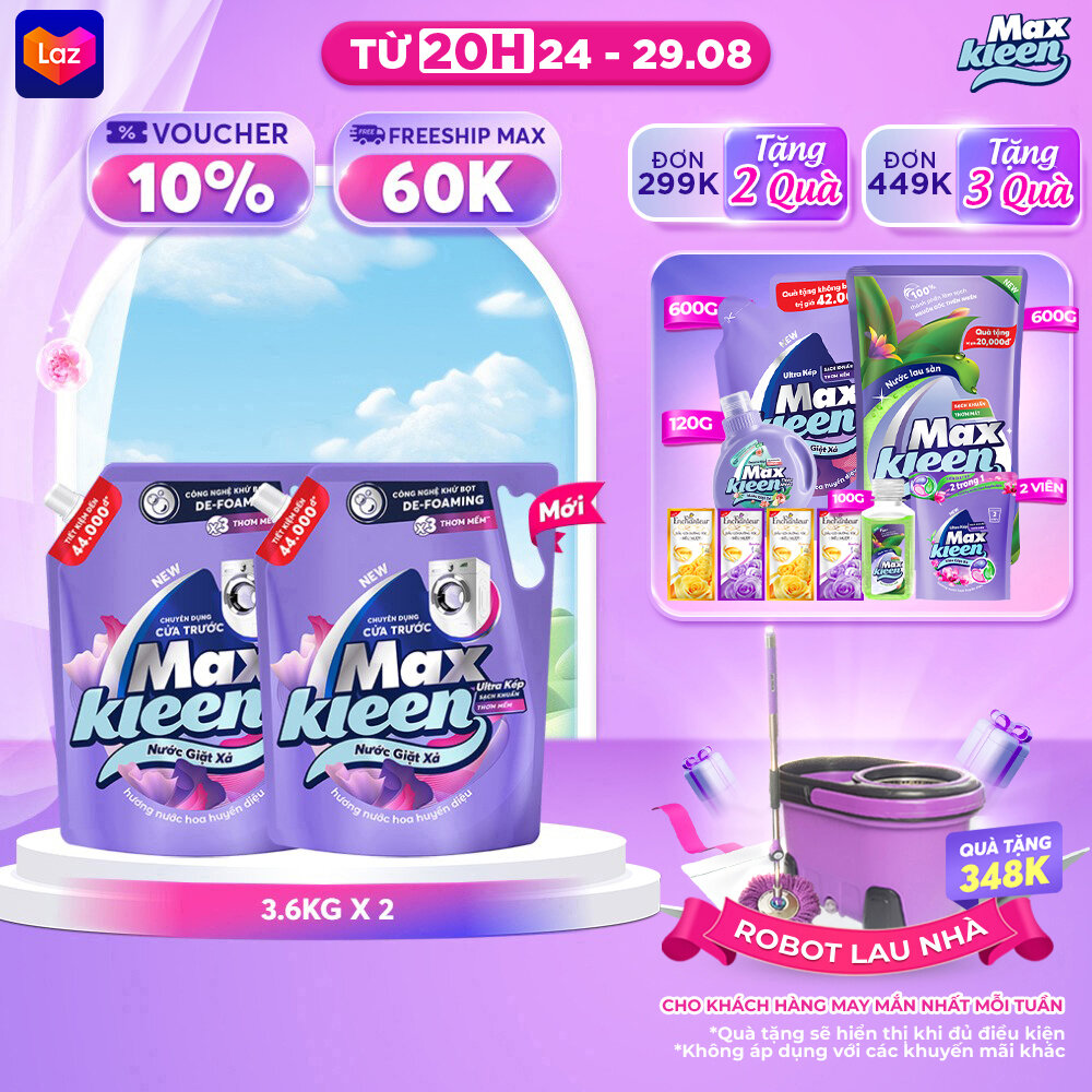 Combo 2 Nước giặt cho máy giặt cửa trước MaxKleen hương Huyền Diệu 3.6kg