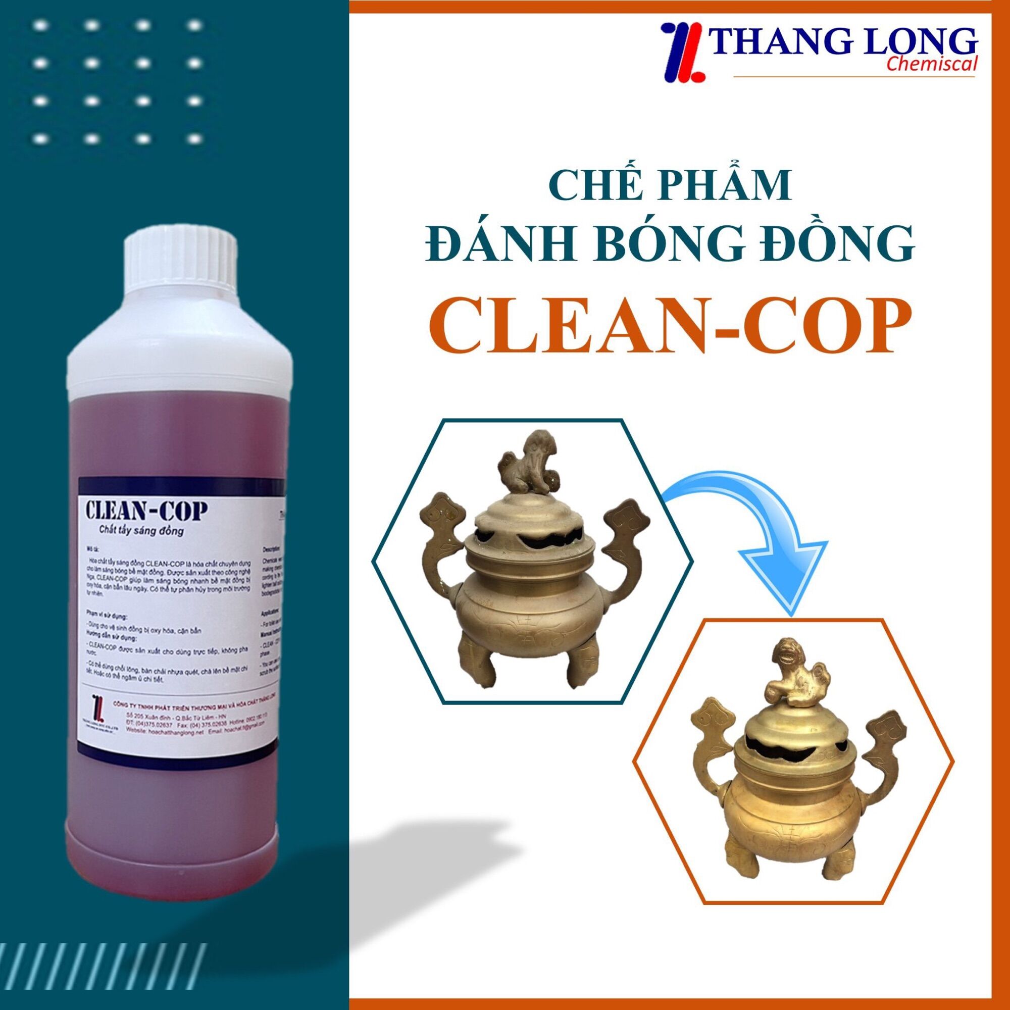Chất Tẩy gỉ sáng đồng CLEAN COP loại 1 lit.
