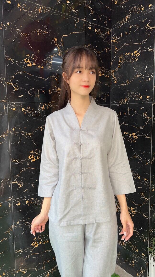 Đồ lam đi chùa nữ vải linen bà lai