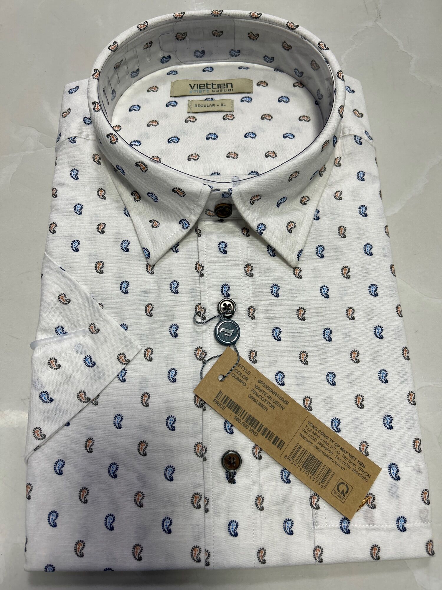 ÁO VIỆT TiẾN TAY NGẮN VẠT NGANG XẺ TÀ VẢI COTTON- LINEN 6P0350