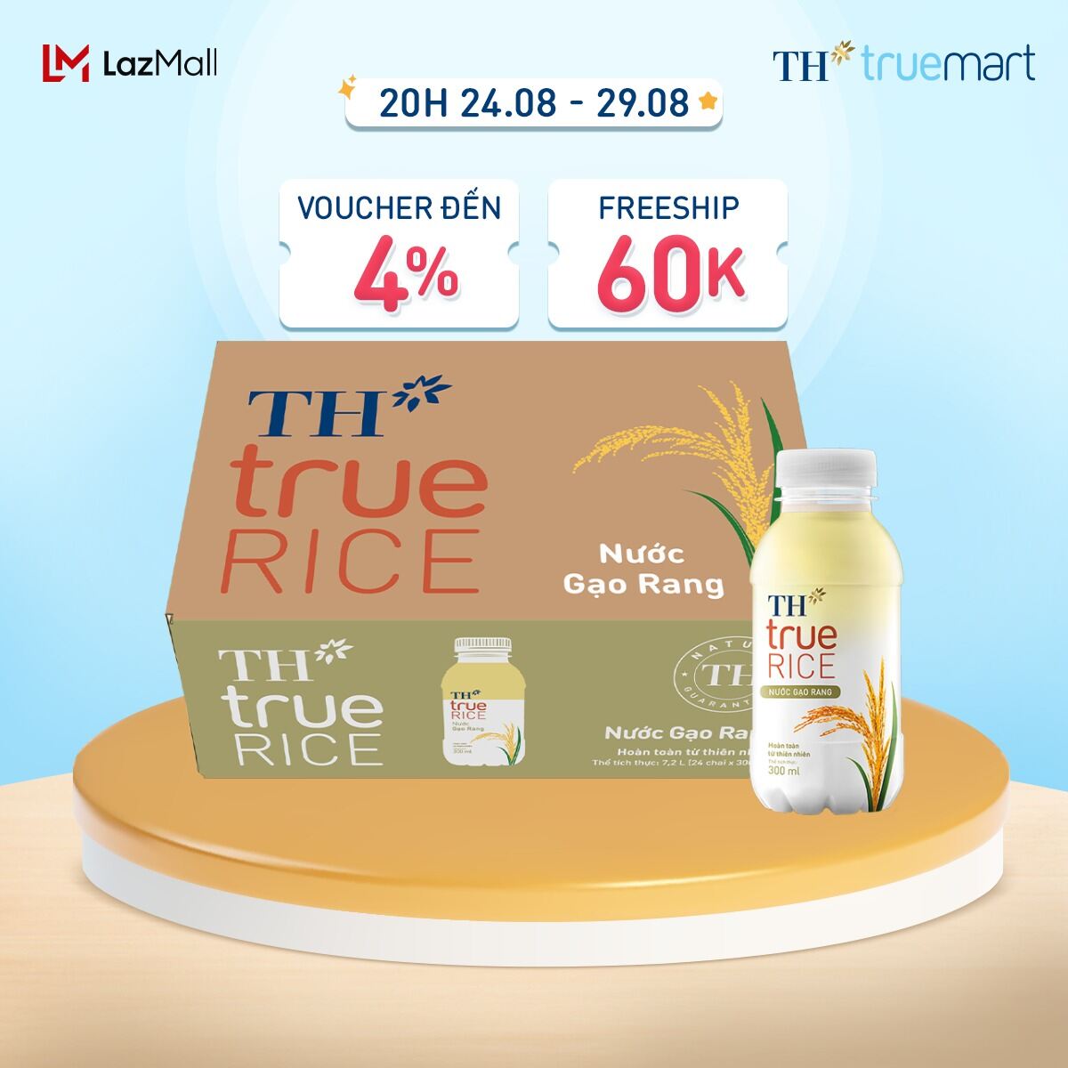 Thùng 24 chai nước gạo rang th true rice 300 ml