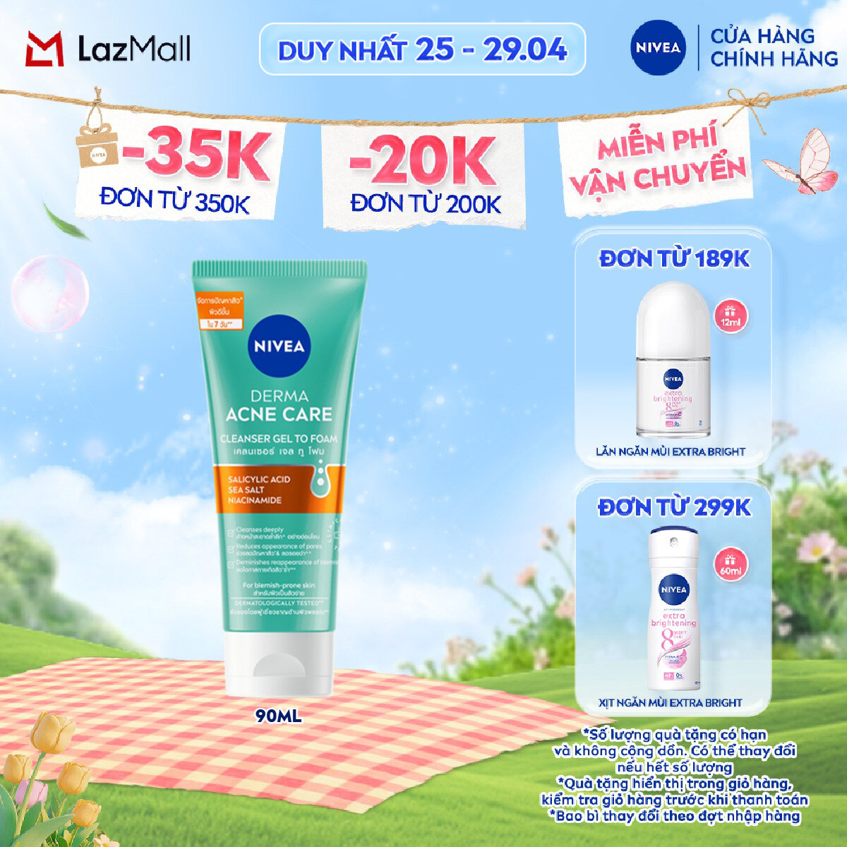 Sữa Rửa Mặt NIVEA Derma Acne Care Gel Tạo Bọt Sạch Sâu Giảm Mụn (90 ml) - 94270