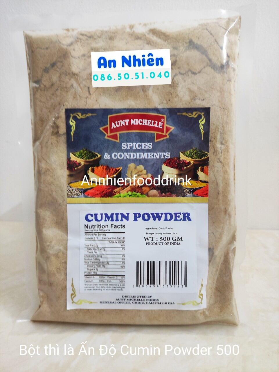 Cumin powder bột gia vị aunt michelle 500 gram