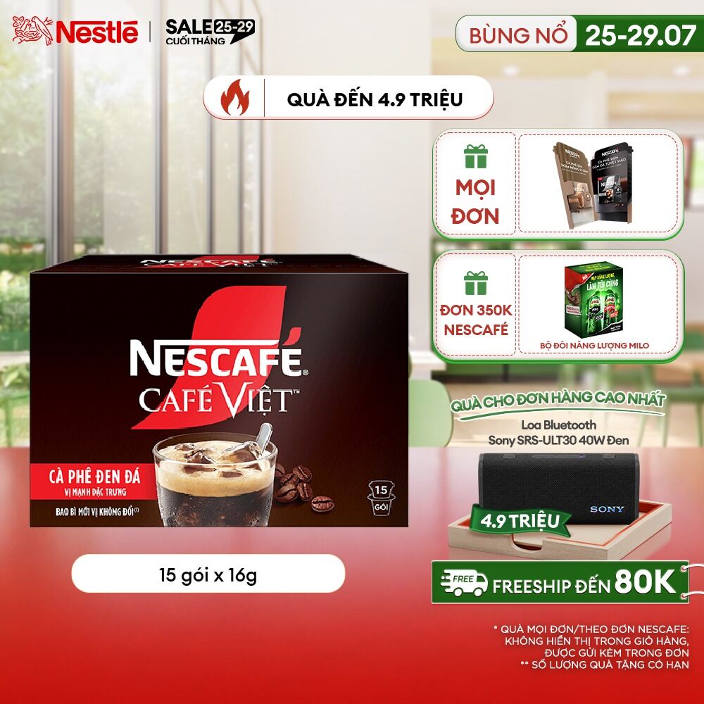 [FREESHIP TOÀN QUỐC] Hộp Cà phê đen hòa tan NESCAFÉ CAFÉ VIỆT (16g x 15 gói)