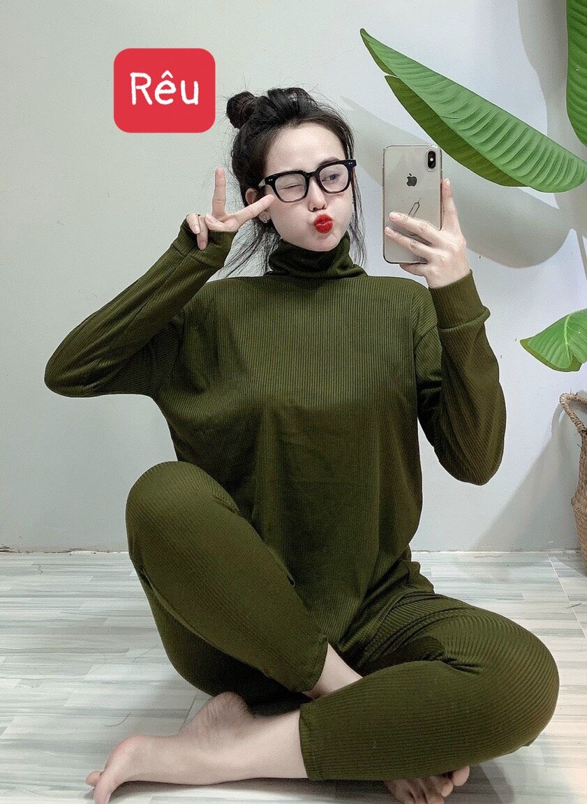 Bộ ủ kem cổ lọ thun gân tăm