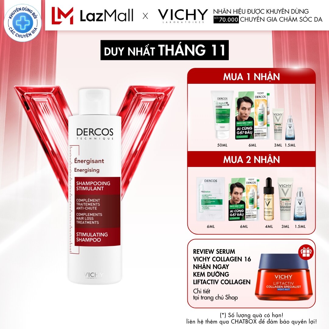 Dầu gội dưỡng tóc, giãm gãy rụng tóc Vichy Laboratoires Dercos Technique Stimulating shampoo complem