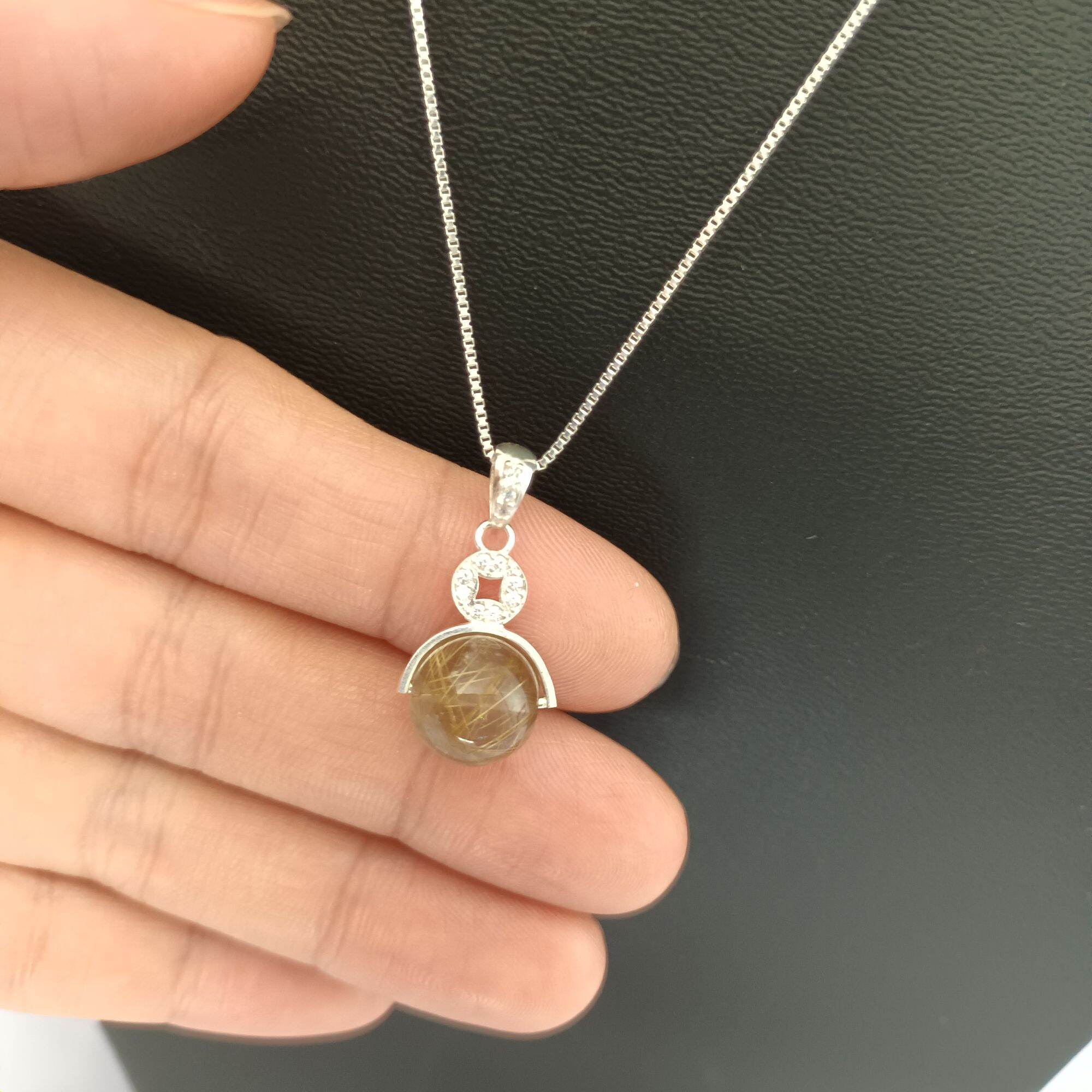 Vòng cổ dây chuyền bạc 925 mặt đá thạch anh tóc vàng vĩnh viễn bảo hành Thuylamshop
