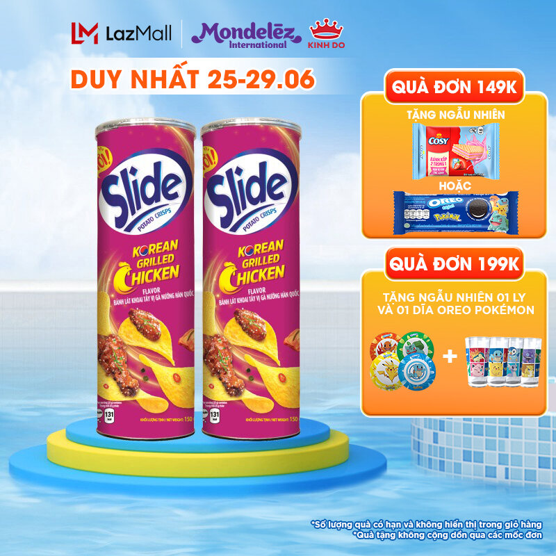 Bánh lát snack khoai tây Slide vị gà nướng Hàn Quốc, combo 2 lon x 150g