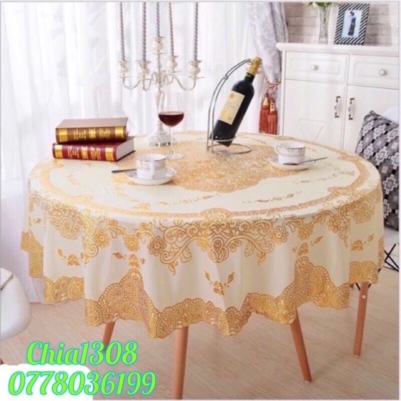 Khăn trải bàn tròn cao cấp hoa vân nổi
