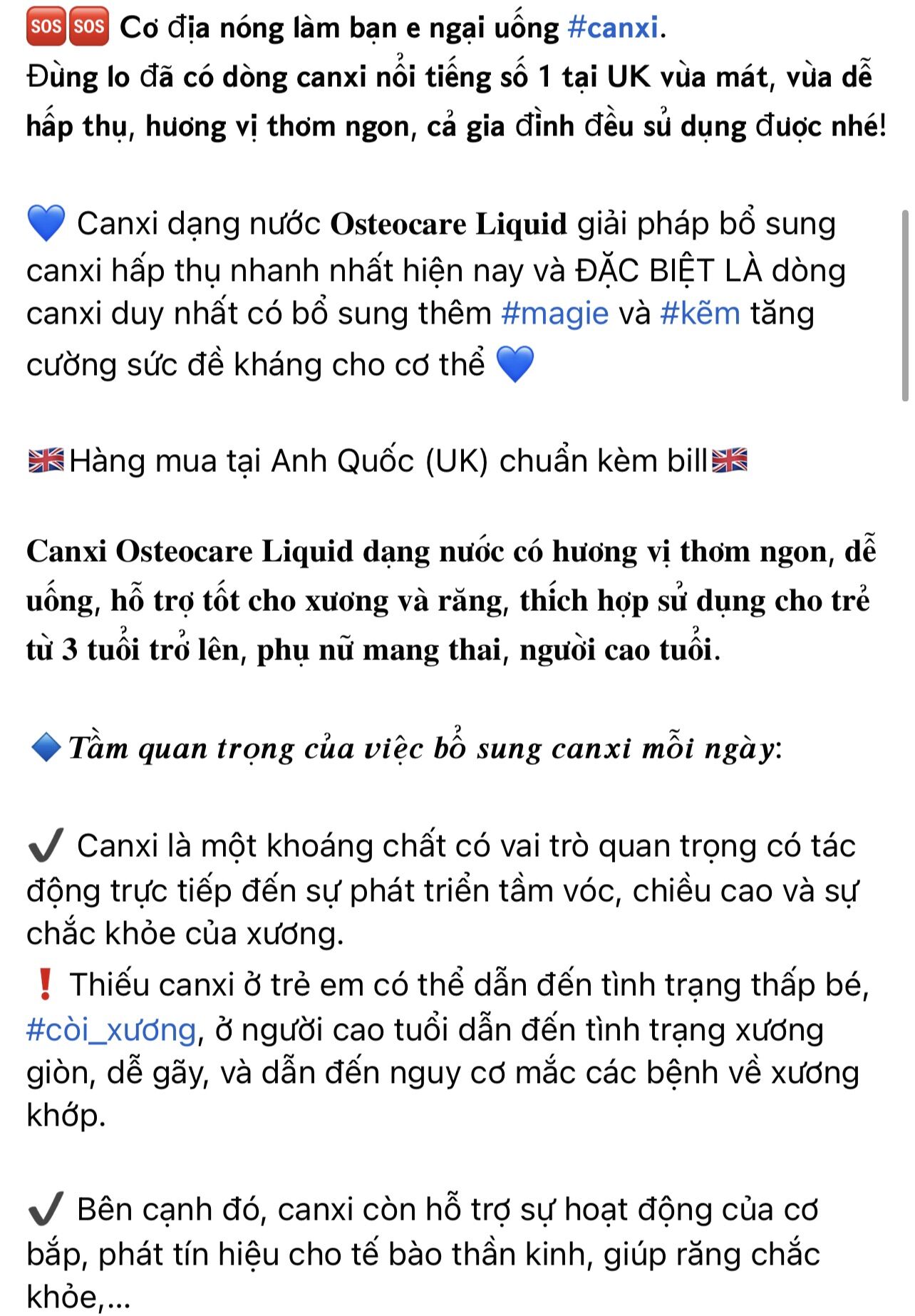 Canxi dạng nước Osteocare Liquid 200ML - Bill Anh