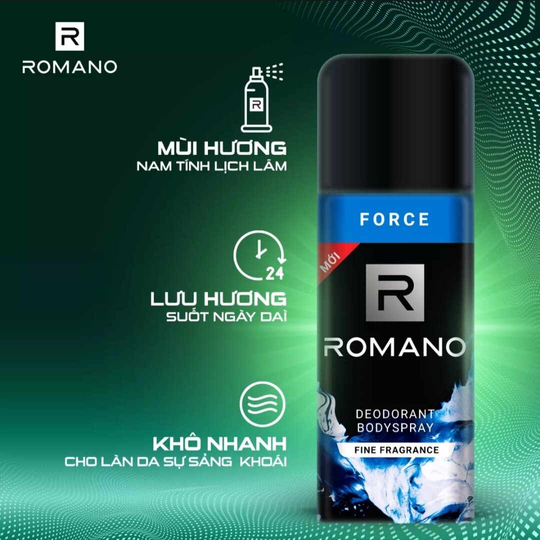 Xịt khử mùi toàn thân Romano Force 150ml