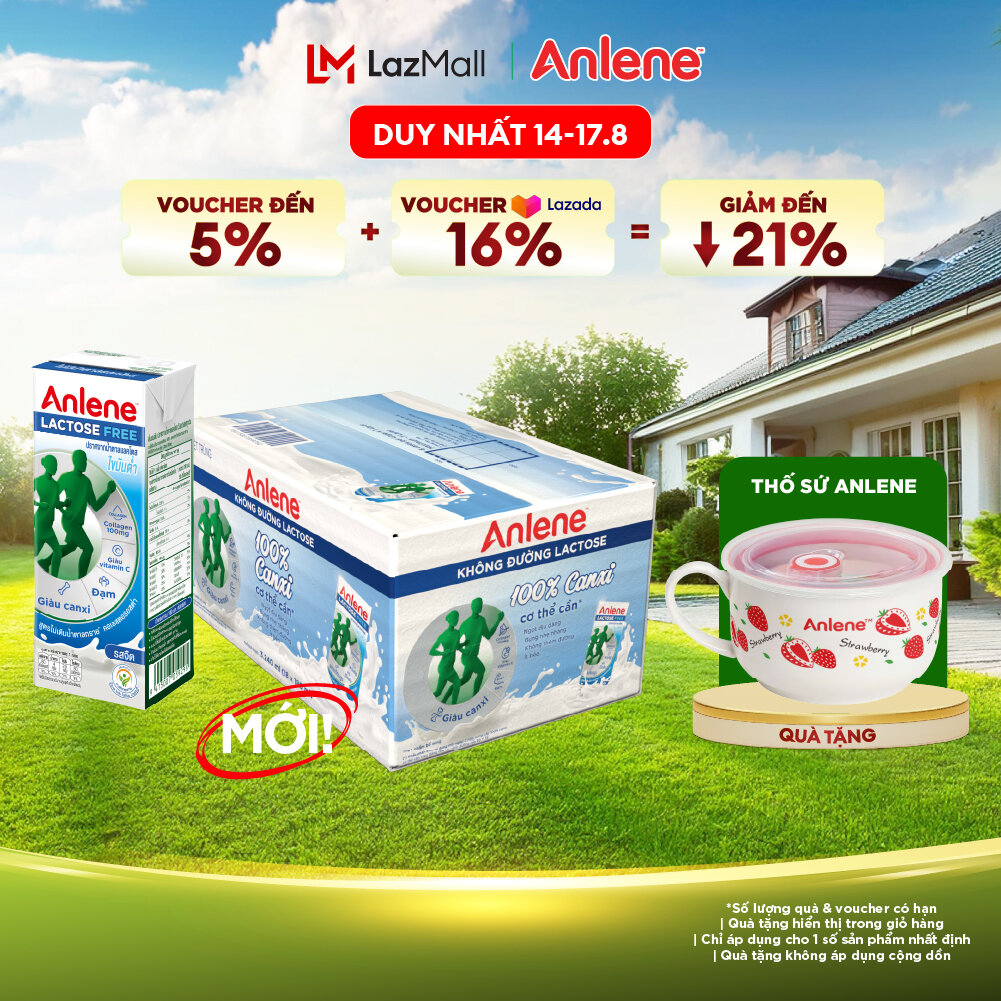Thùng 18 hộp sữa Anlene không đường Lactose vị nguyên bản 180ml