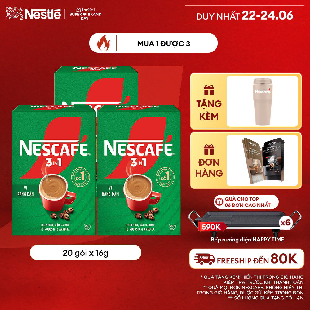 [ƯU ĐÃI THÁNG 6][FREESHIP TOÀN QUỐC] Combo 3 hộp NESCAFÉ 3in1 VỊ RANG ĐẬM (16g x 20 gói)