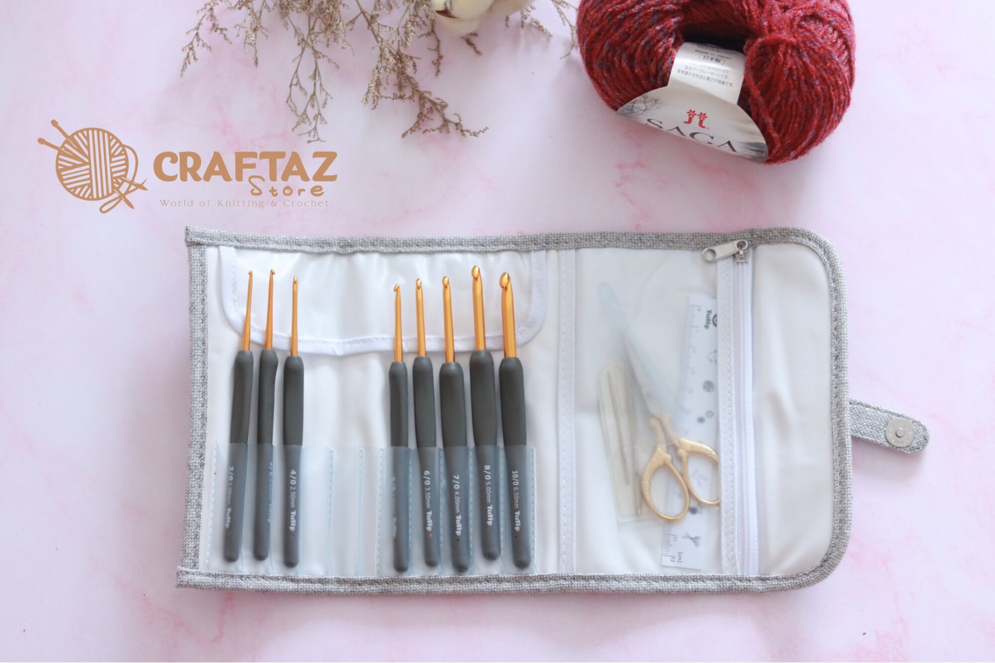 ETIMO Crochet Hook with Cushion Grip Set Premium Gold ( kim Tulip xám)