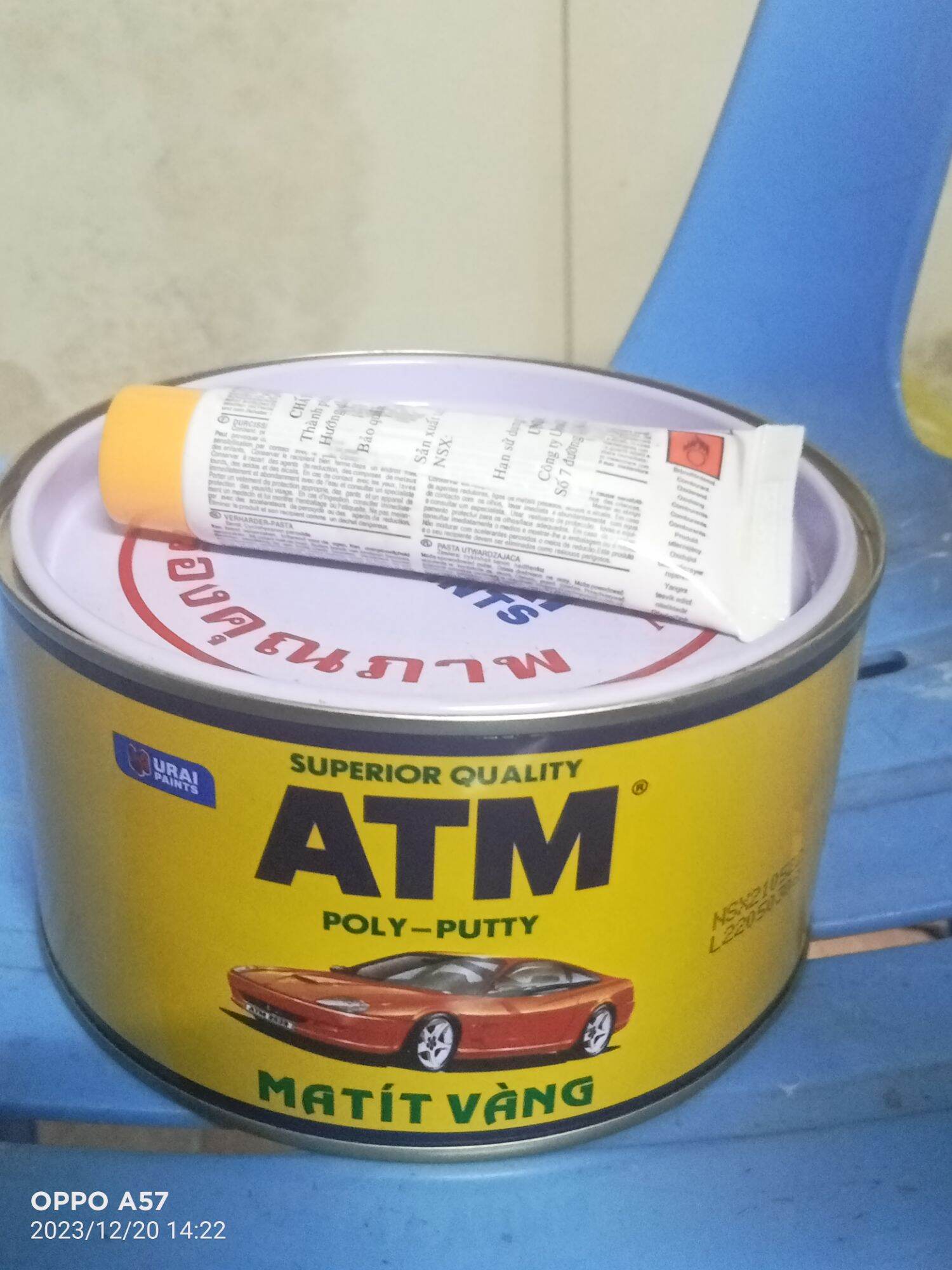 Bột bả, bột trét ATM vàng 1kg trét các vết lồi lõm trên sắt, gỗ, nhựa..