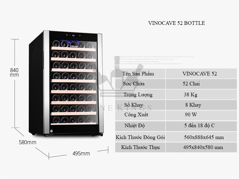 Tủ bảo quản rượu vang vinocave 52 chai