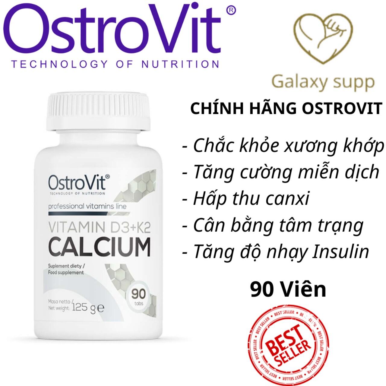 Ostrovit Vitamin D3+K2 Calcium Hỗ Trợ Xương Khớp 90 Viên