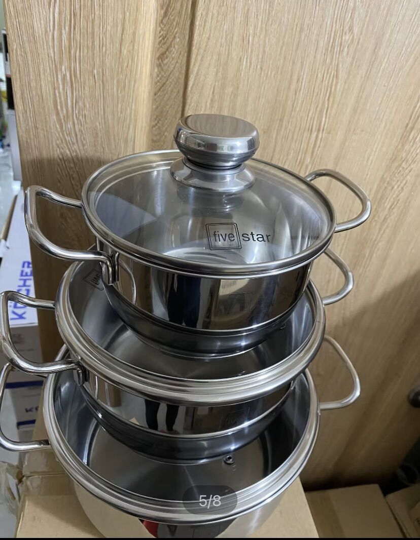 Bộ nồi inox 3 đáy five star siêu đẹp ( nắp kính)