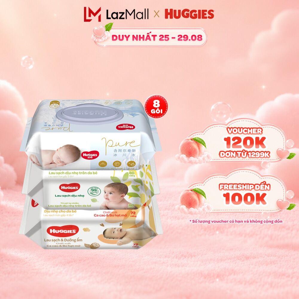 Thùng 8/16 gói Khăn ướt Huggies Golden Wet Wipes 80 miếng