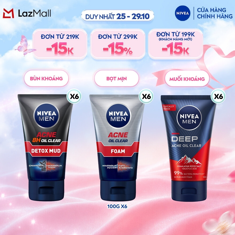 Bộ 6 Sữa Rửa Mặt NIVEA MEN 100G - Sạch Sâu  Ngừa Mụn - 8394082378/88521x6
