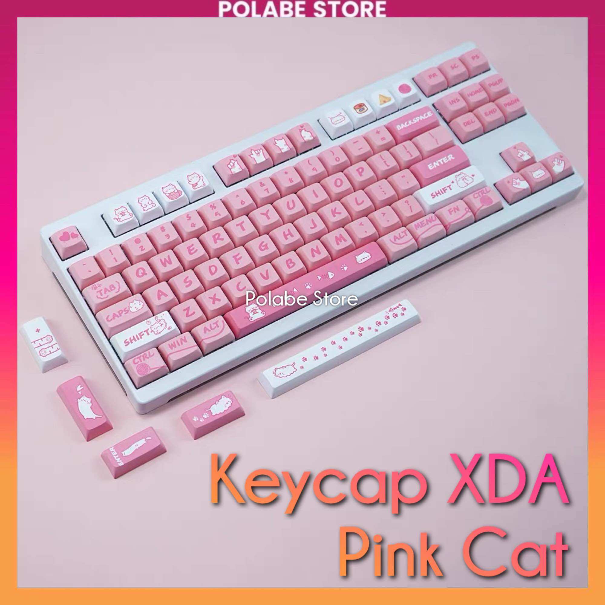Keycap Pink Cat XDA Profile chất liệu PBT dyesub dùng trên nhiều layout bàn phím cơ - Polabe Store