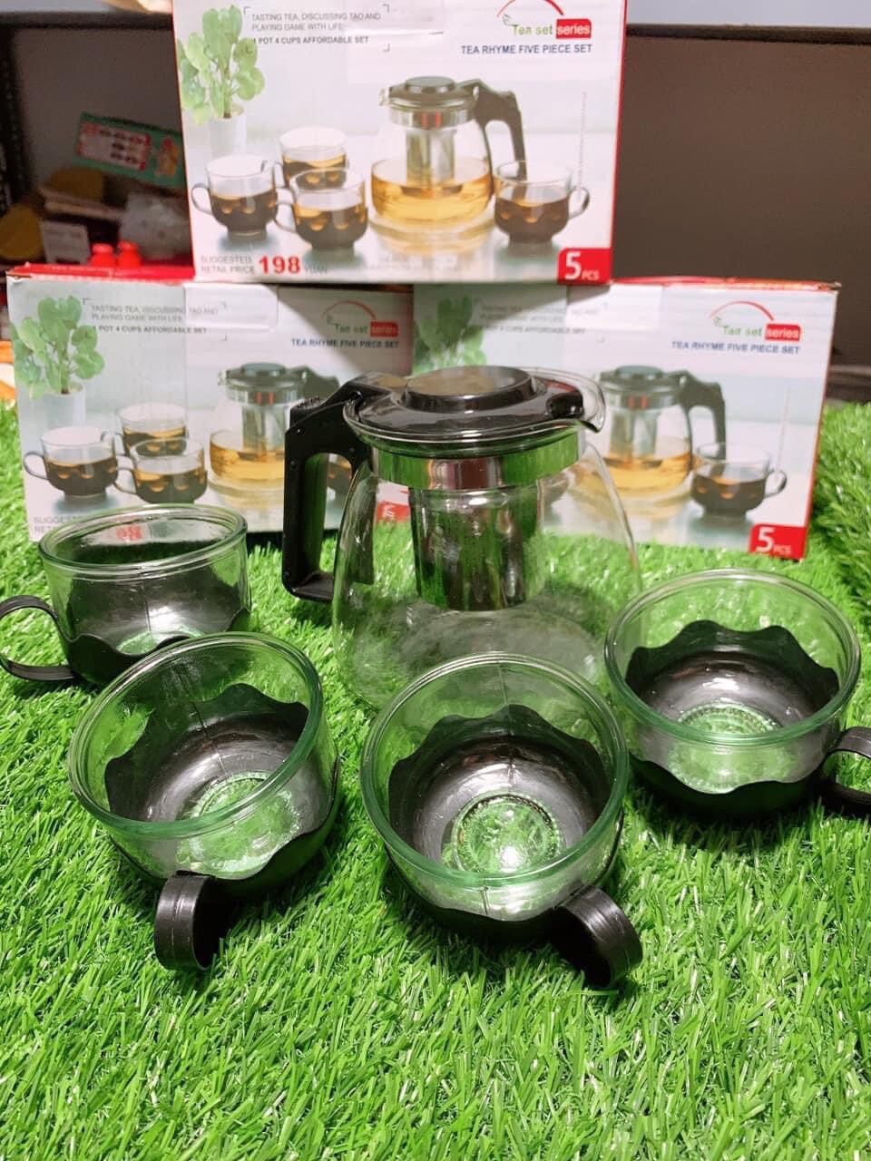 Bộ bình lọc trà thủy tinh kèm 4 ly