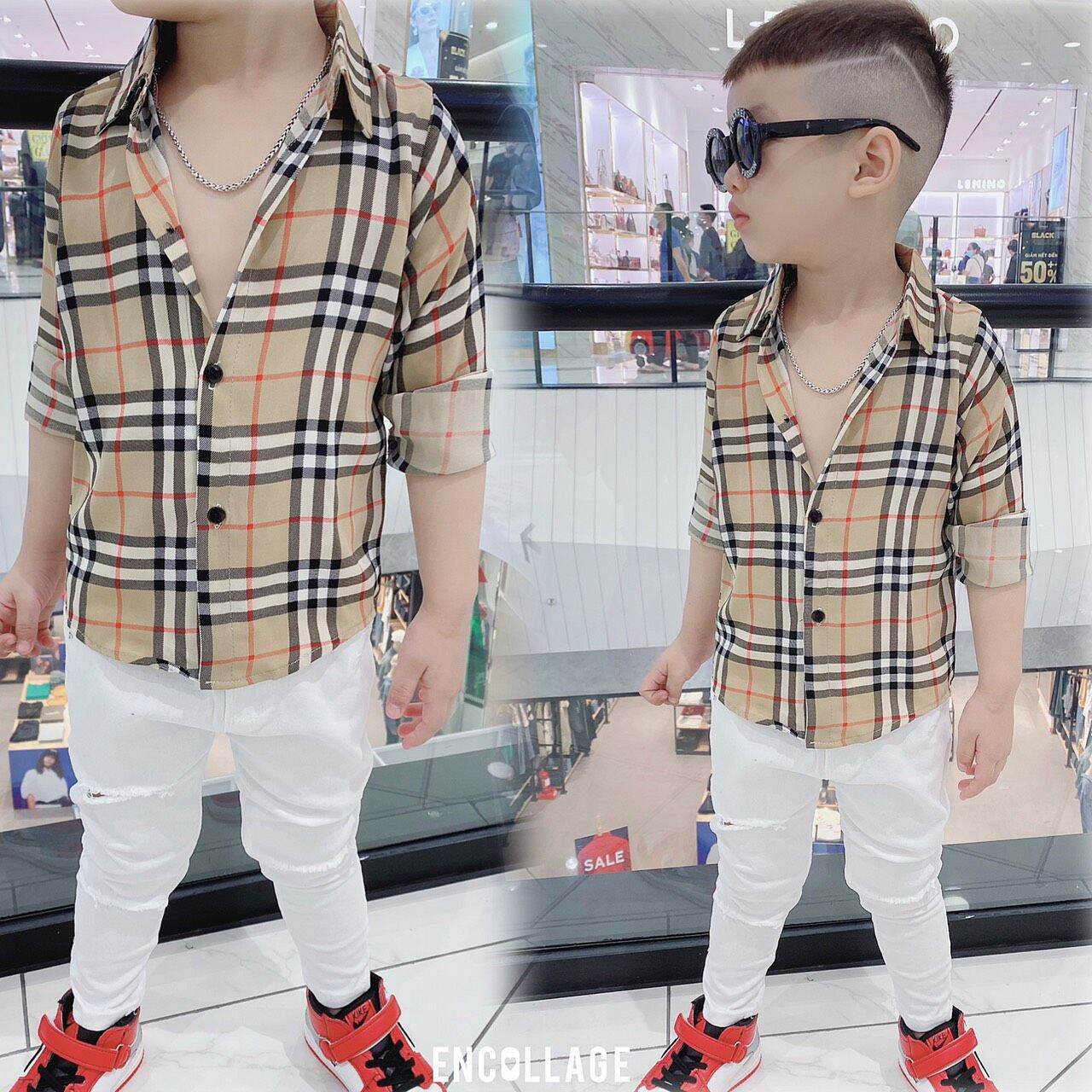[22-33kg] Quần kaki rách đen, trắng cho bé