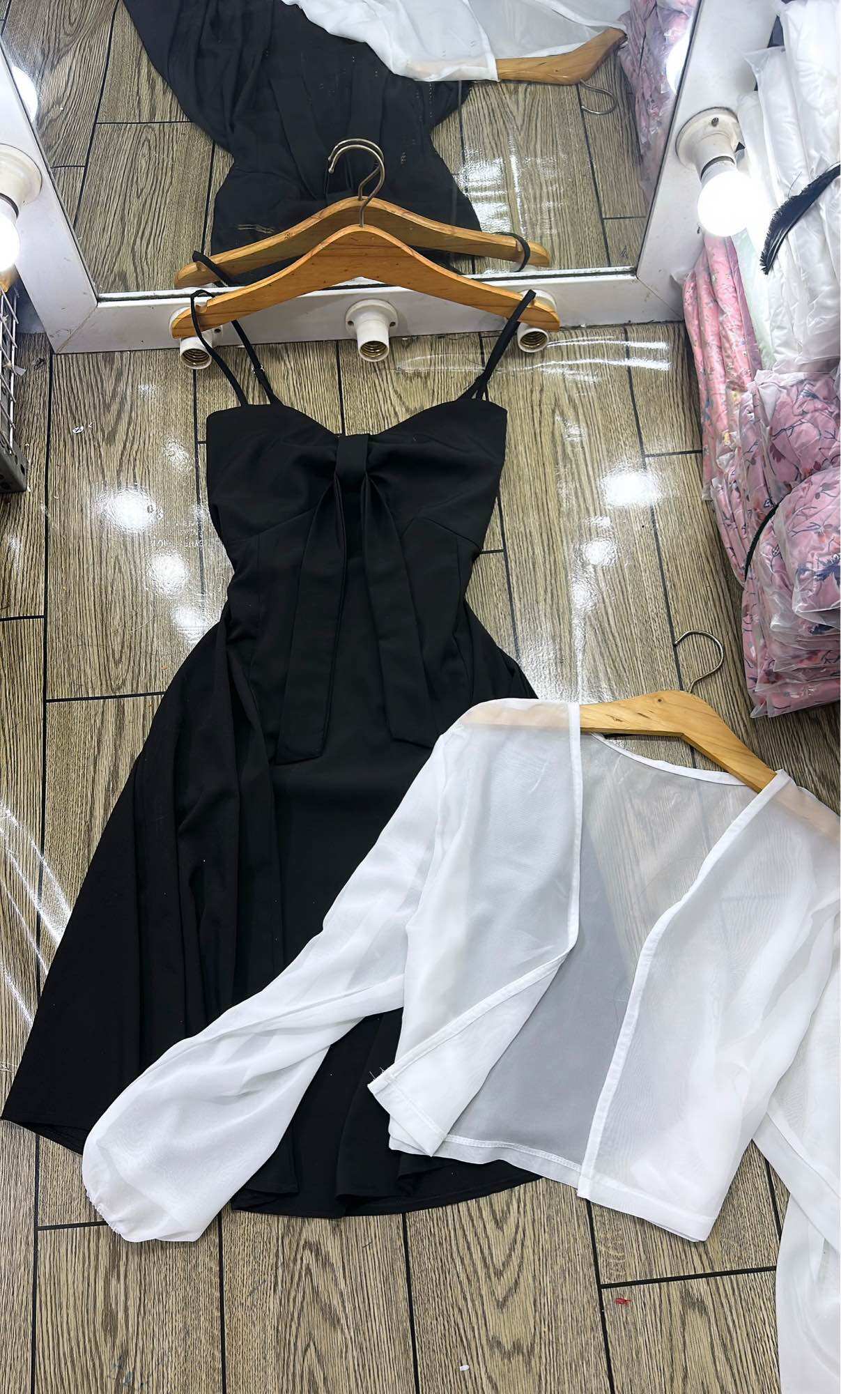 [Bigsize 60-90kg] Set váy thắt ngực kèm khoát voan trắng