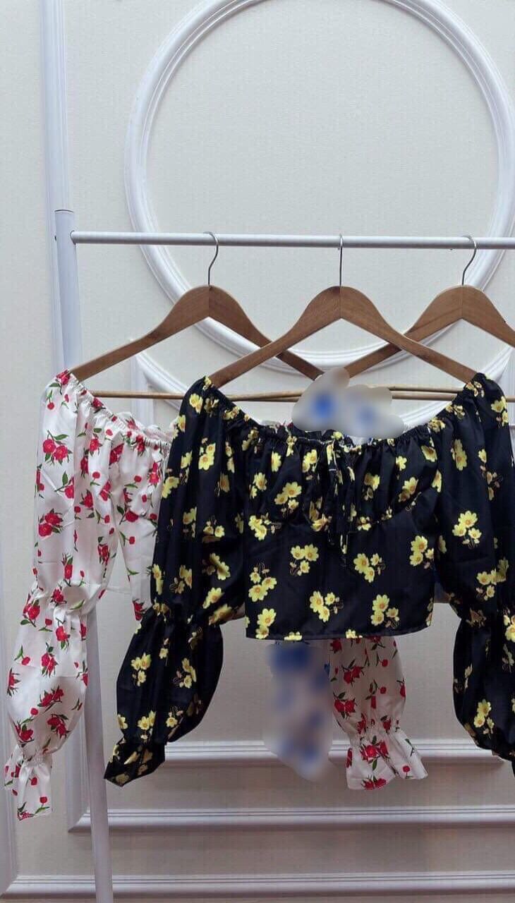 Áo crotop trễ vai hoa kèm ảnh thật