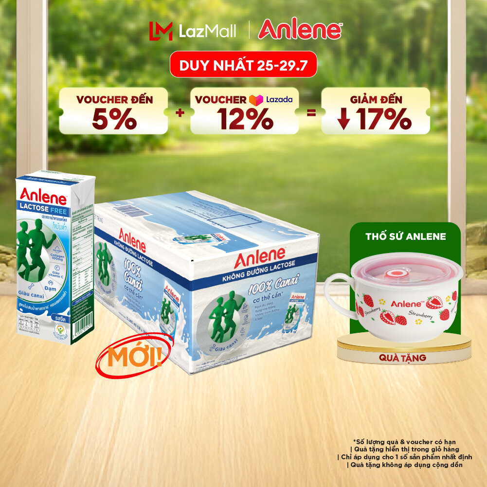 Thùng 18 hộp sữa Anlene không đường Lactose vị nguyên bản 180ml