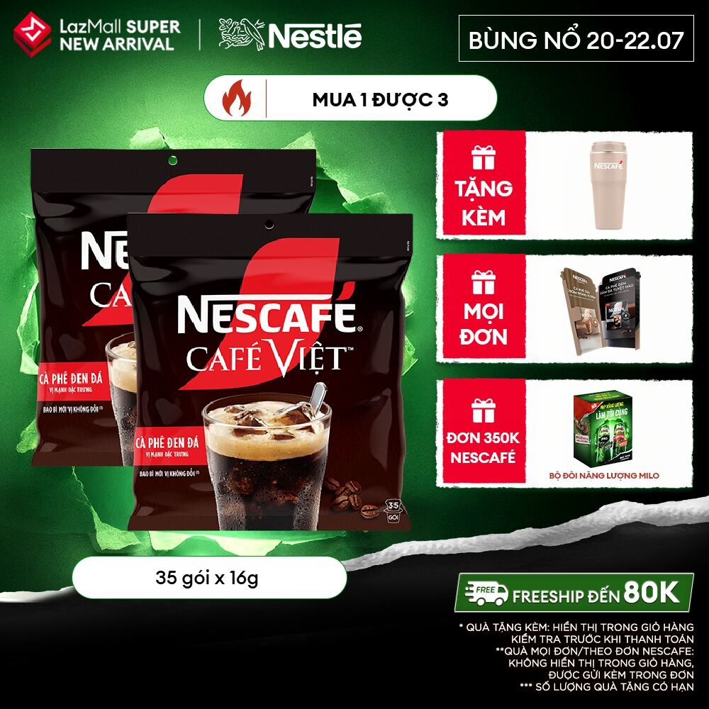 [ƯU ĐÃI THÁNG 7][Giao hàng toàn quốc] Combo 2 Cà phê đen hòa tan NESCAFÉ CAFÉ VIệT (Túi 35 gói x 16g)