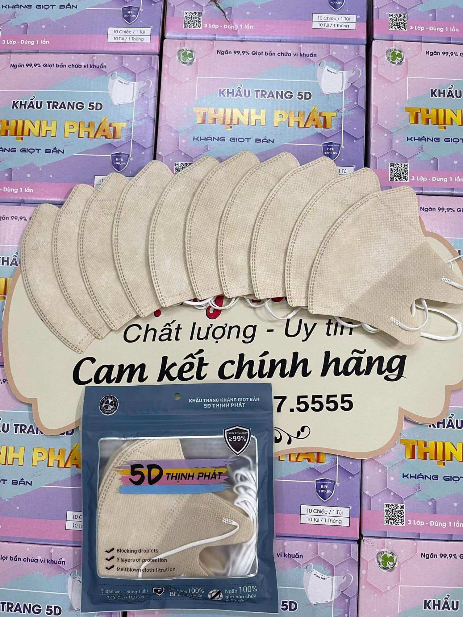 Túi 10 cái Khẩu trang 5D Thịnh Phát chuẩn