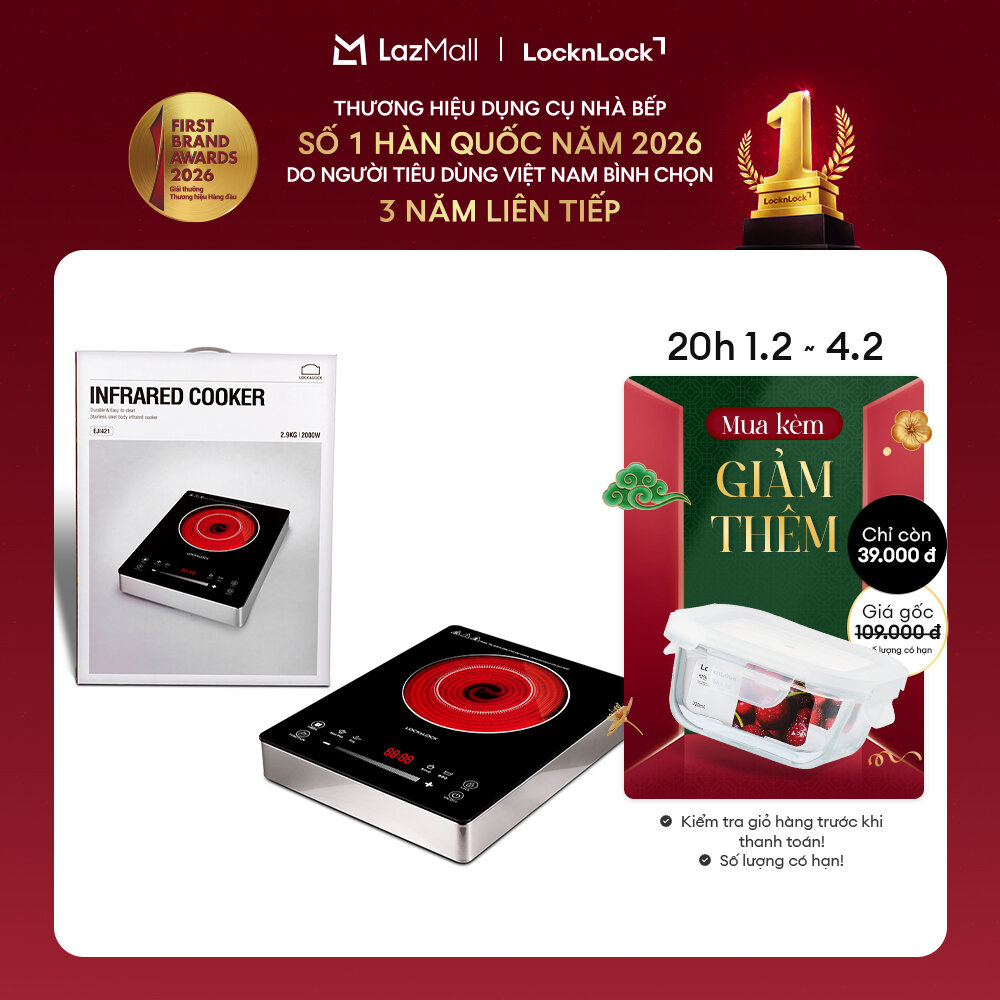 EJI421 - Bếp hồng ngoại Lock&Lock Thích hợp với mọi loại nồi chảo từ 12-26cm - 8 mức độ nhiệt Hàng