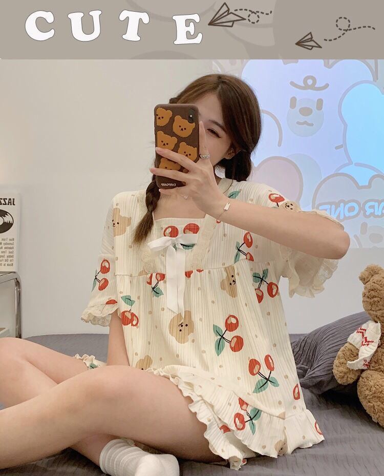 Sét bộ đùi pyjama gân ren nơ phối bèo