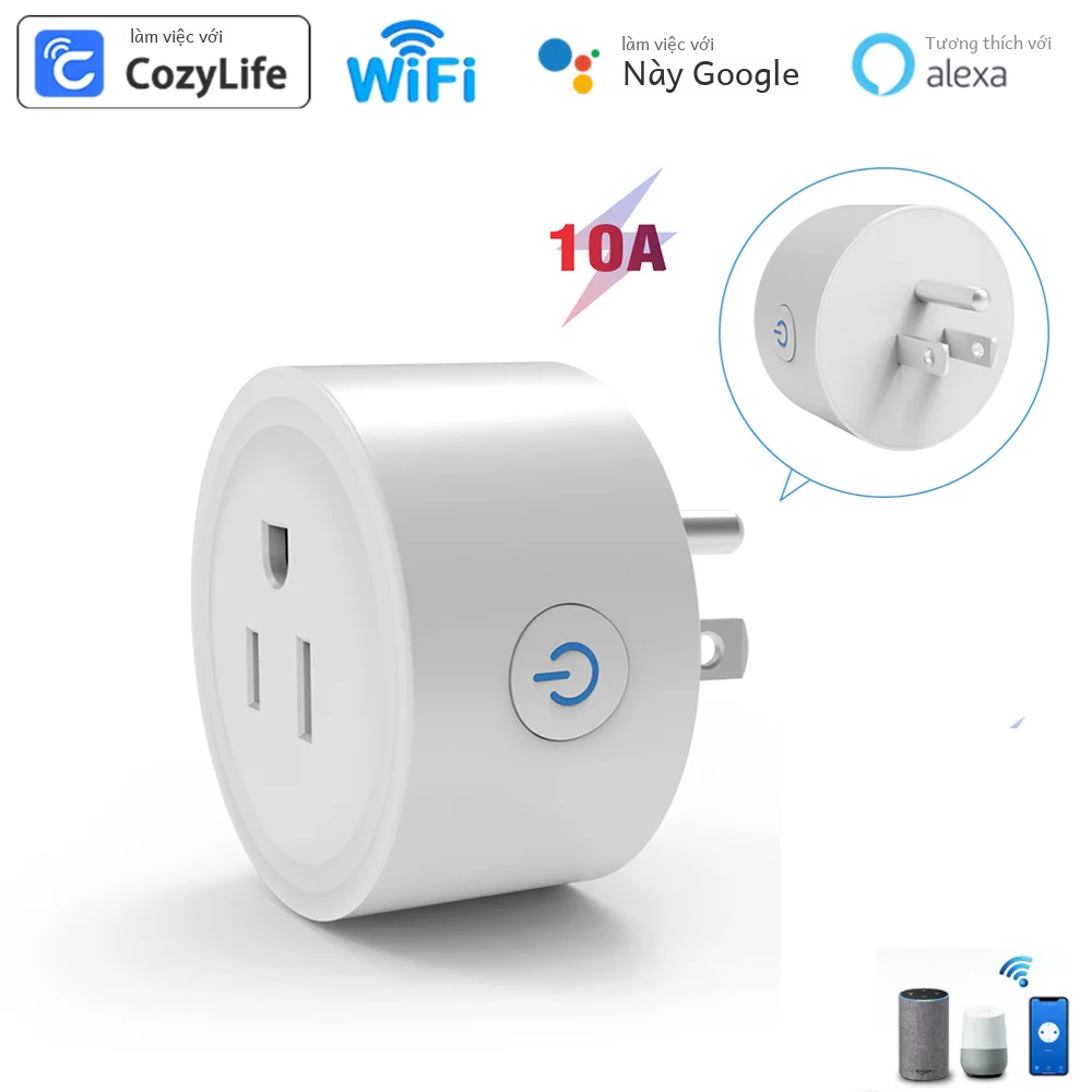 Ổ cắm thông minh Cozylif Phích cắm US 10a Điều khiển từ xa Wifi Tương thích với Alexa Google Home Trợ lý Alice Smartthings Hẹn giờ 100-240v để sử dụng trong khu dân cư