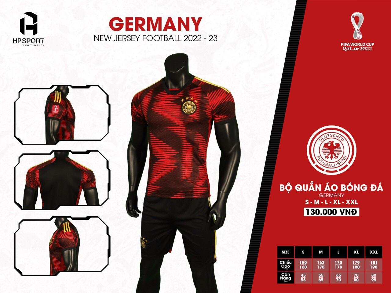 Áo bóng đá - bộ quần áo đá banh đội tuyển đức đen world cup 2022/ có in tên số