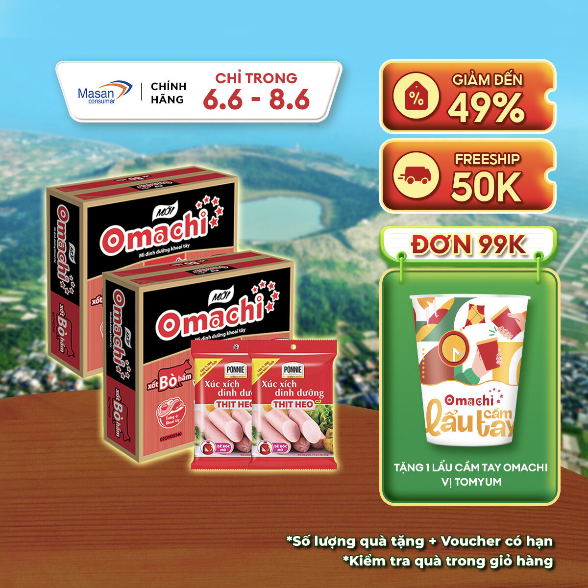 Combo 2 Thùng Omachi Xốt Bò Hầm Gói 80G + 2 Xúc Xích Tiệt Trùng Ponnie Vị Heo 70G