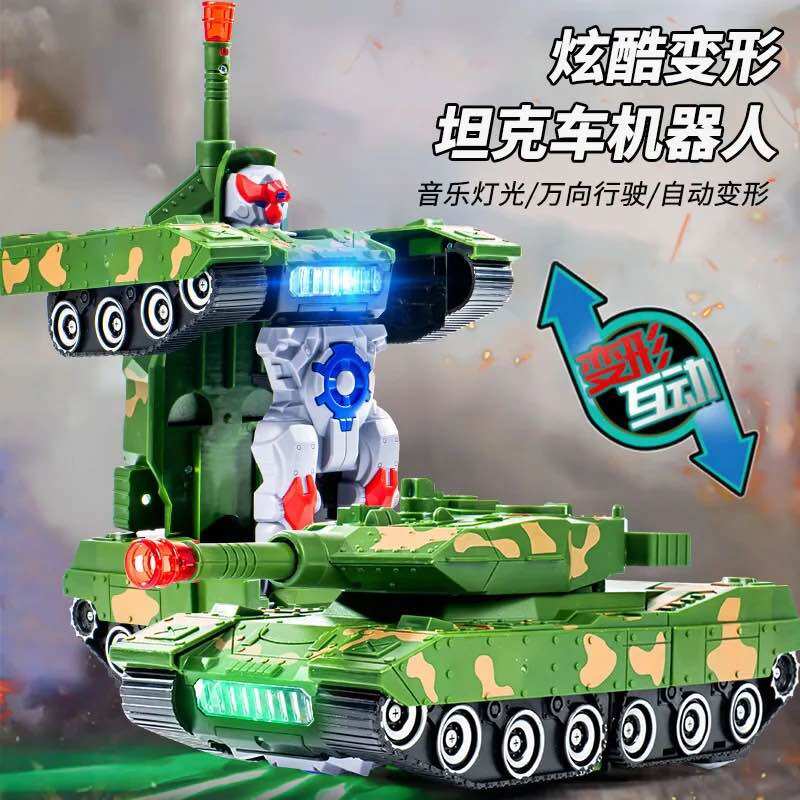 Xe tăng robot biến hình tự động có đèn và nhạc, đồ chơi bé trai, đồ chơi trẻ em, đồ chơi robot, đồ chơi robot biến hình
