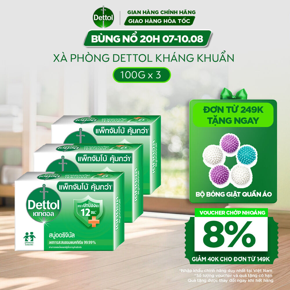 Combo 3 xà phòng Dettol kháng khuẩn hương tinh dầu thông 100G x 3