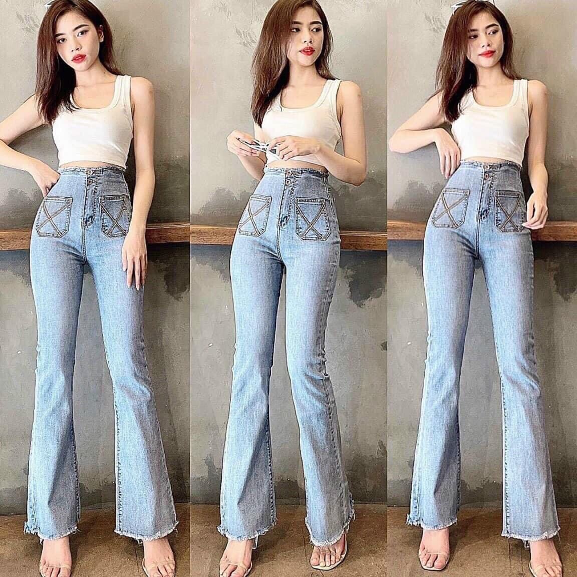 Quần bò loe nữ cạp cao cho nữ