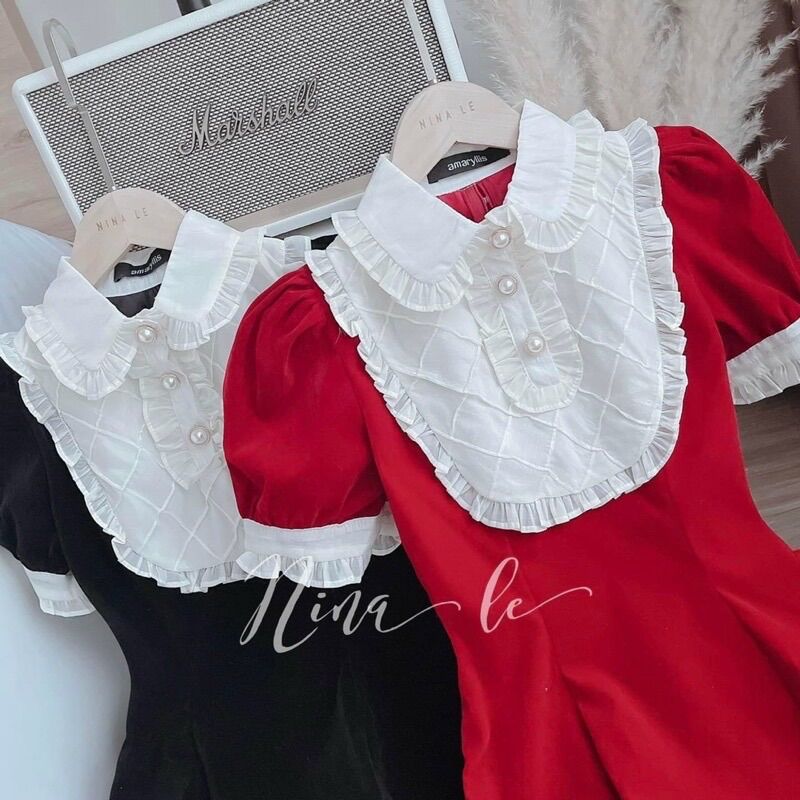 (SHOP BIGSIZE NỮ 50KG ĐẾN 90kg) đầm nhung cổ ren hoạ tiết