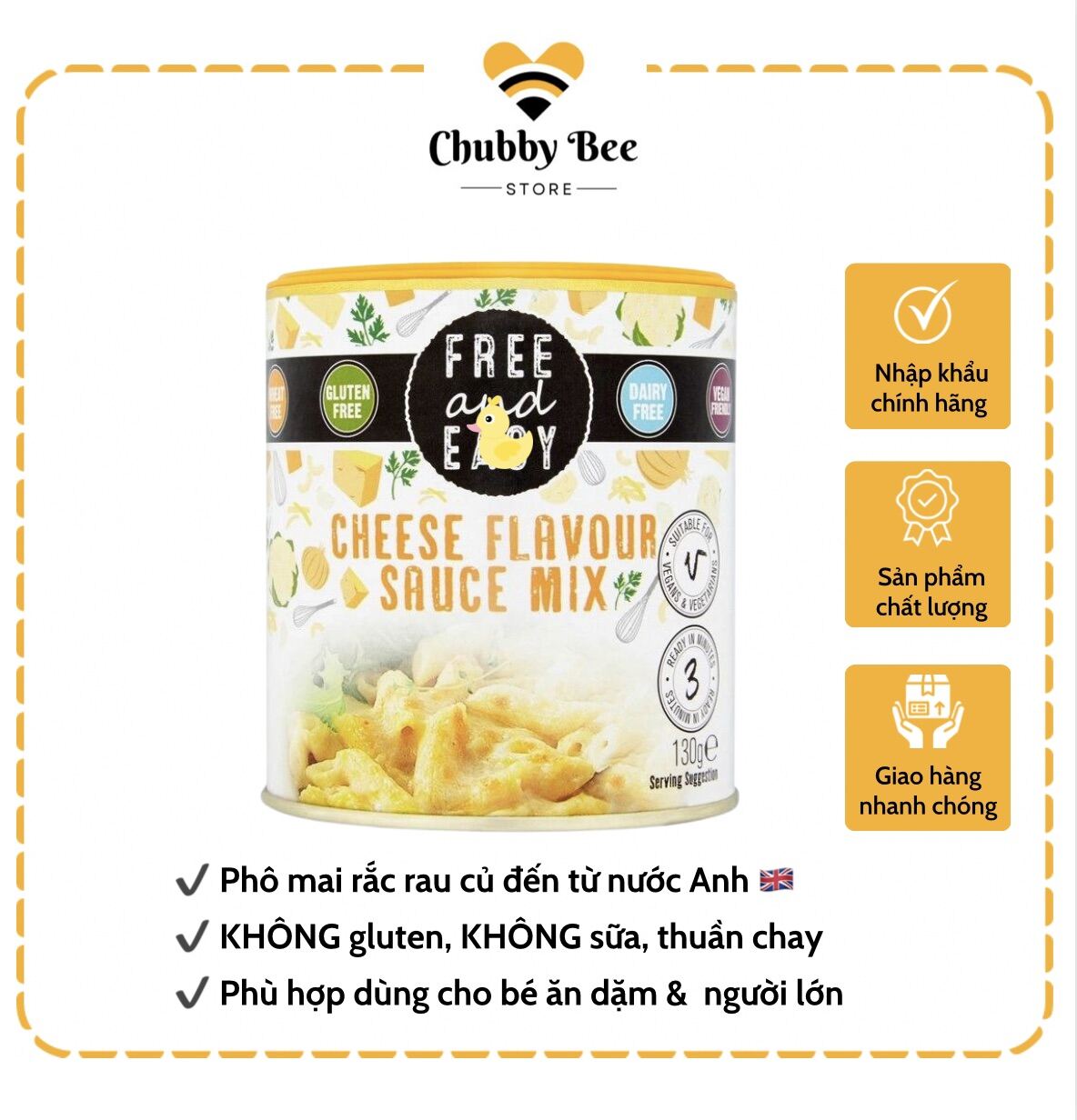 Phô mai rắc thuần chay Free & Easy từ Anh cho bé ăn dặm và người lớn