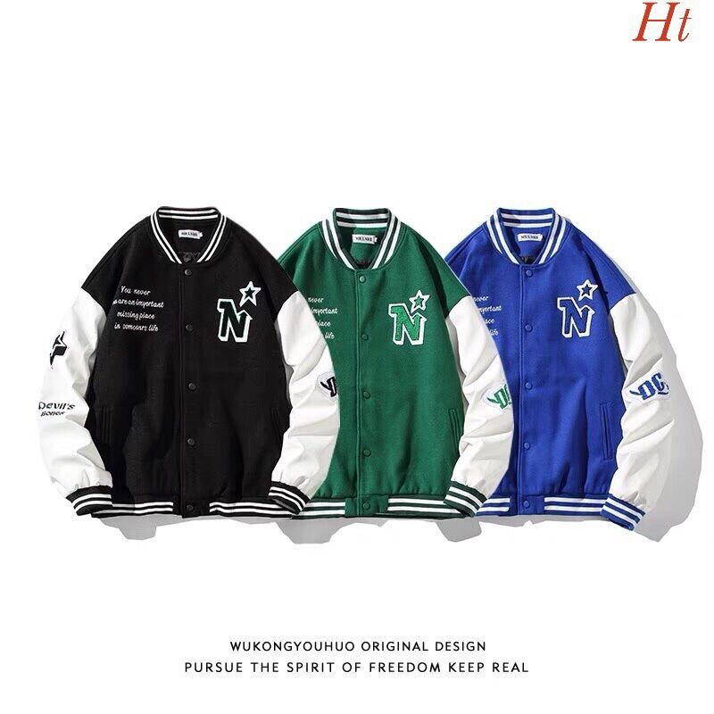  Áo Bomber nỉ N sao Chất liệu: nỉ cotton cúc bấm sịn sò màu: đen xanh bích xanh rêu Form mặc thoái mái 