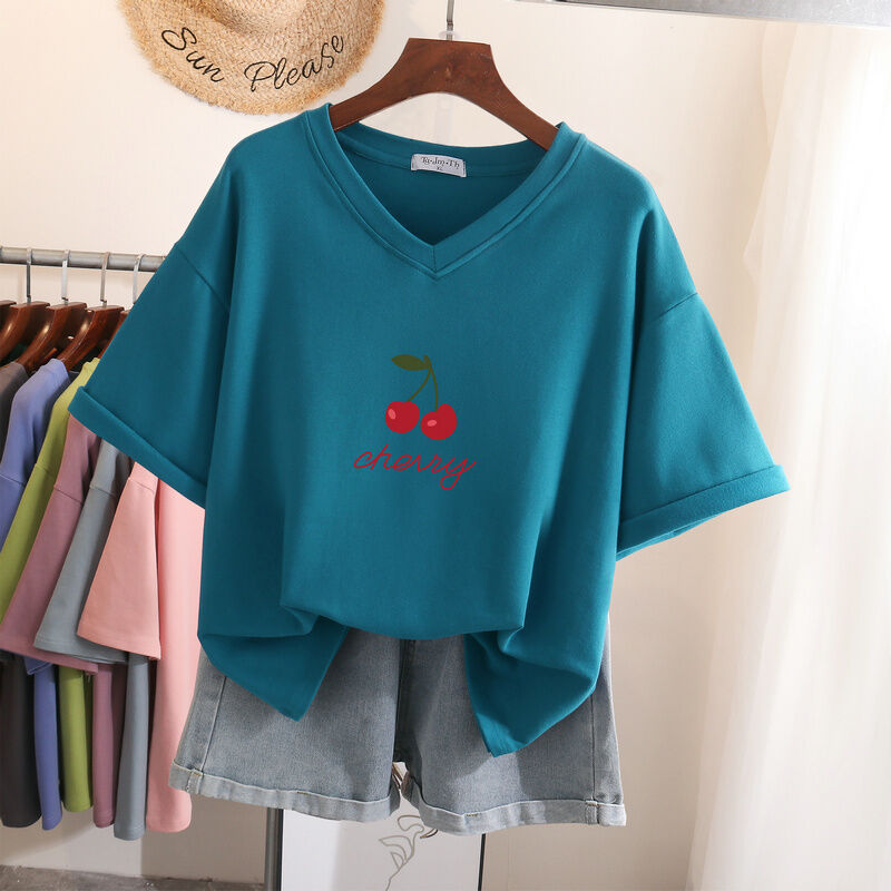 Áo Phông 2023 Cotton Cho Cô Nàng Mập Cỡ Lớn Ít Người Biết Cảm Giác Thiết Kế Trang Phục Mùa Hè Ngắn Tay Cho Nữ Áo Cổ V Che Bụng Rộng Rãi Mẫu Mới Sành Điệu