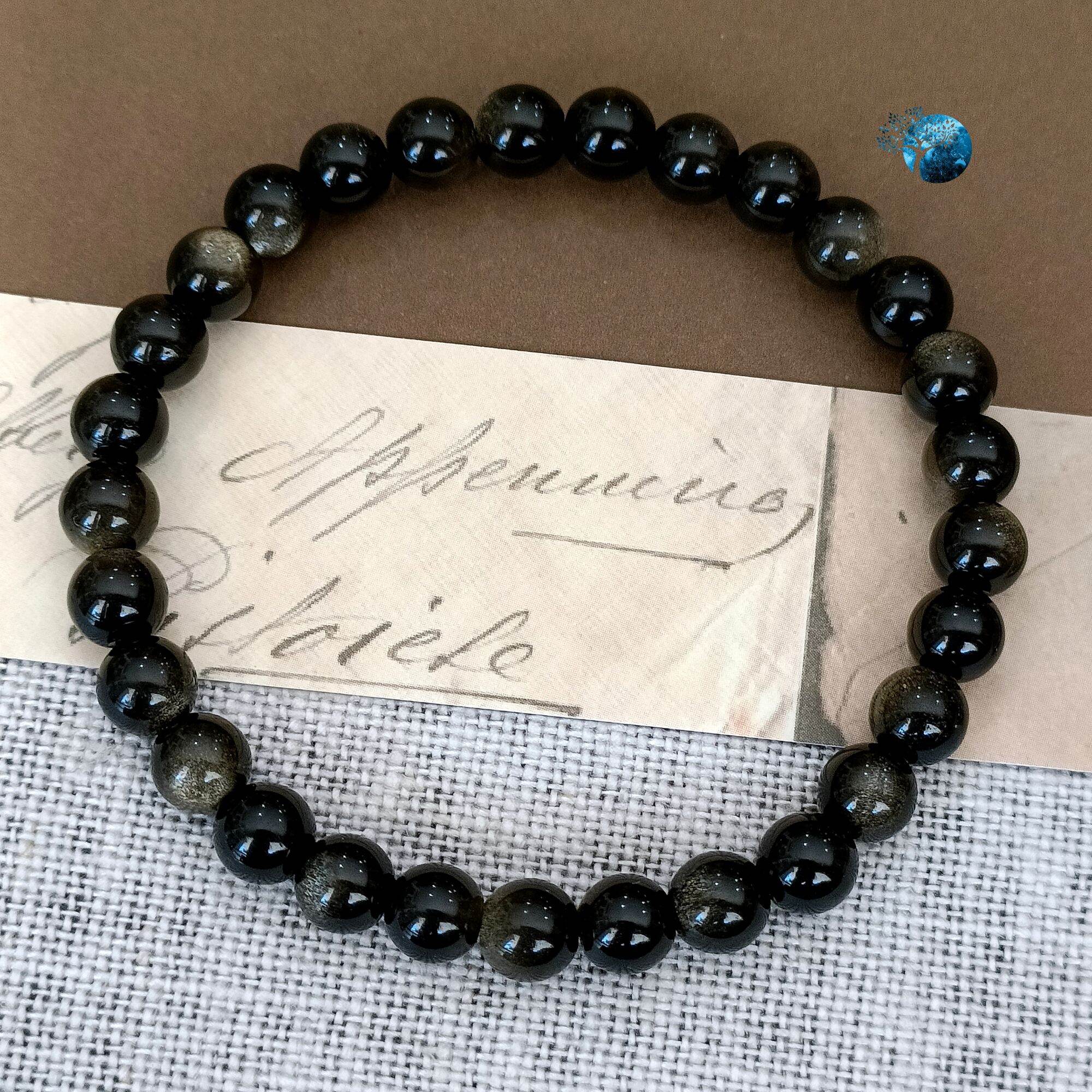 Vòng tay đá obsidian ánh vàng nâu 6mm