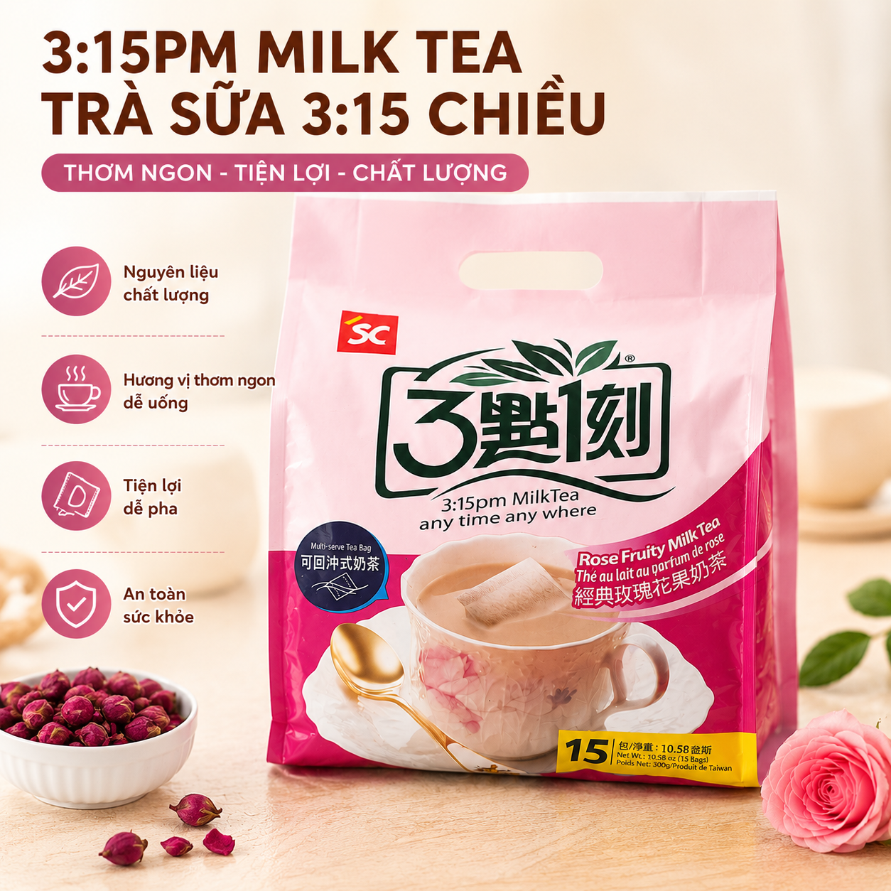 Trà sữa 3:15 Đài Loan, hương hoa hồng
